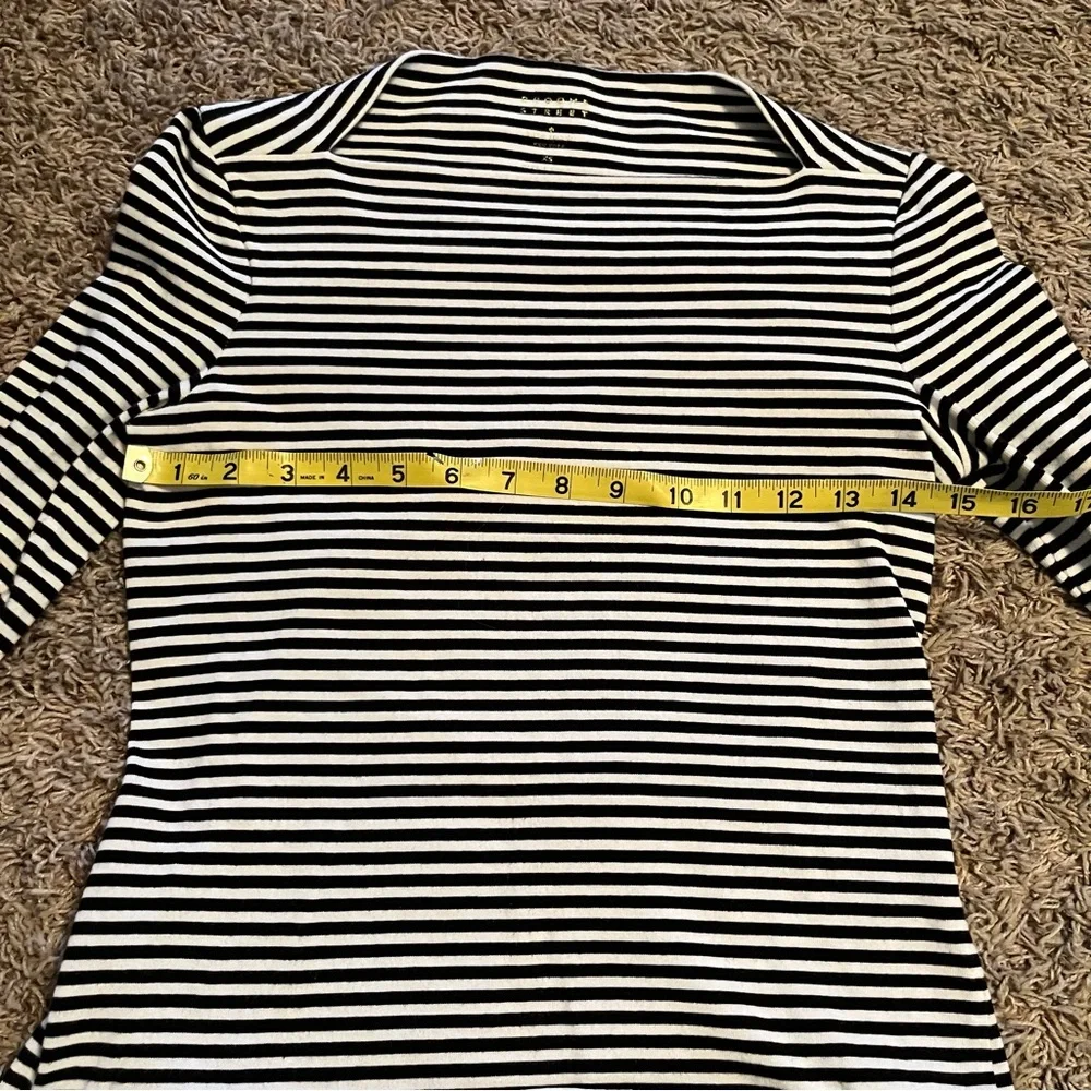 KATE SPADE Broome Street Breton Stripe Boatneck Top Black White Sz XS Cotton